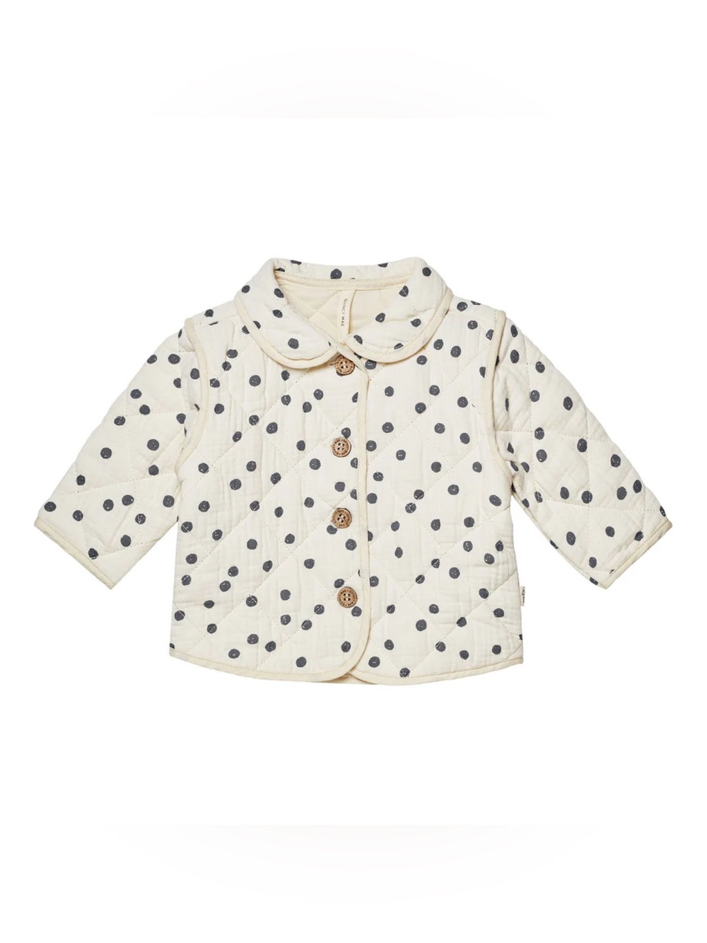 Quincy Mae Cream Quilted Jacket with Gray Polka Dots, 12-18 Months